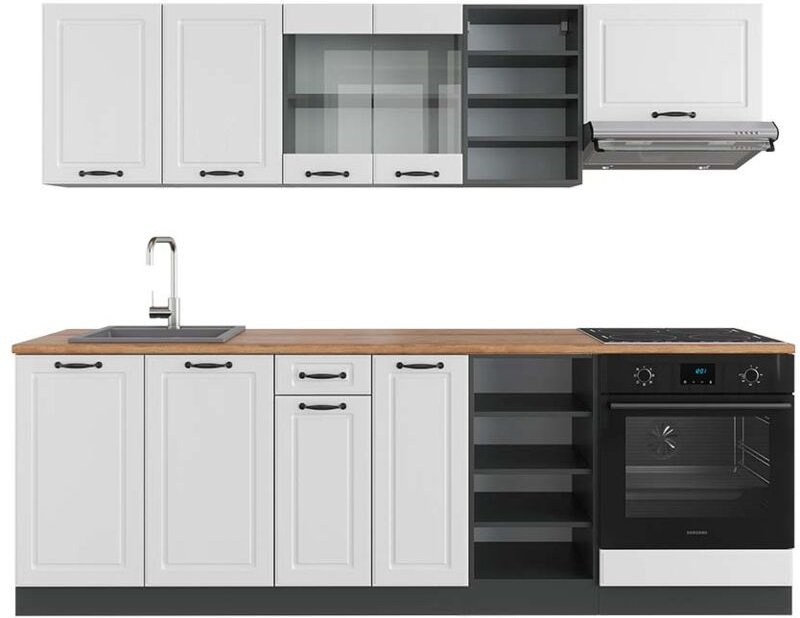 Vicco - Küchenzeile R-Line, Weiß Landhaus/Anthrazit, 240 cm , ap Eiche