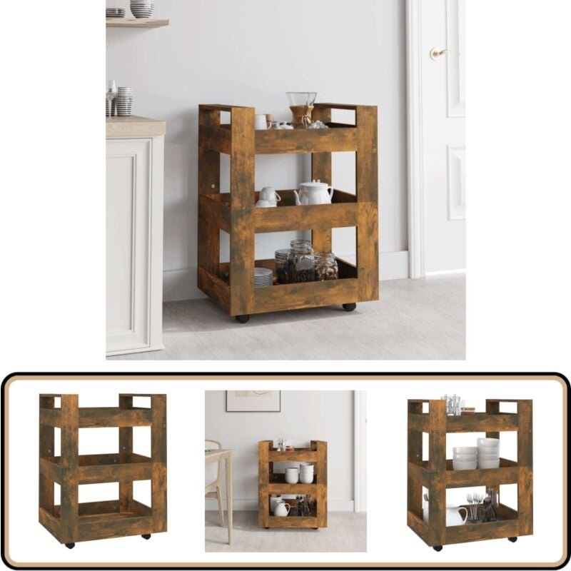 Küchenwagen Räuchereiche 60x45x80 cm Holzwerkstoff - Küchenwagen - Kücheninsel - Holzwerkstoff - Küchengeräte - Möbel