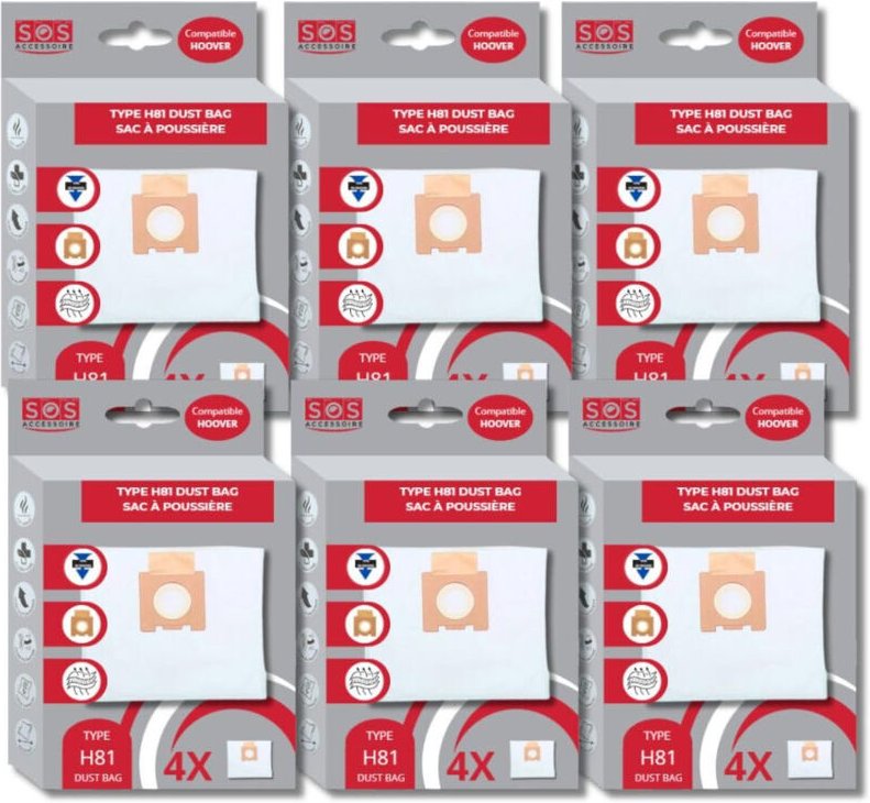 Ersatzteil - SOS Accessoire Lot de 6 boîtes de 4 sacs microfibre H81 pour Aspirateur HOOVER 35601865 - - HOOVER