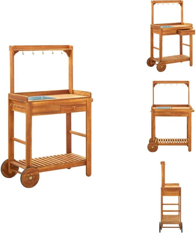 Servierwagen Akazienolz Massiv 92 x 43,5 x 141,5 cm - Küchenwagen - Holzschrank - Gartenmöbel - Esszimmer Möbel - Sidebo...