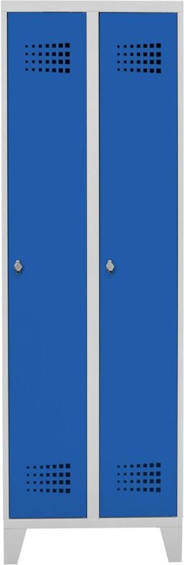 STIER Garderobenspind Premium mit Füßen 2 Abteile Drehriegel lichtgrau/enzianblau