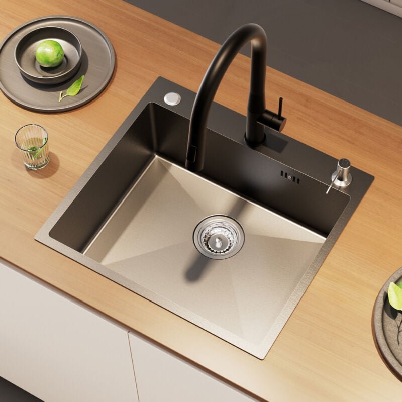 Auralum Küchenspüle 54 x 49 cm Edelstahl Waschbecken Einbauspüle Spülbecken mit 3 Montagelöcher + Ablaufgarnitur + Seife...