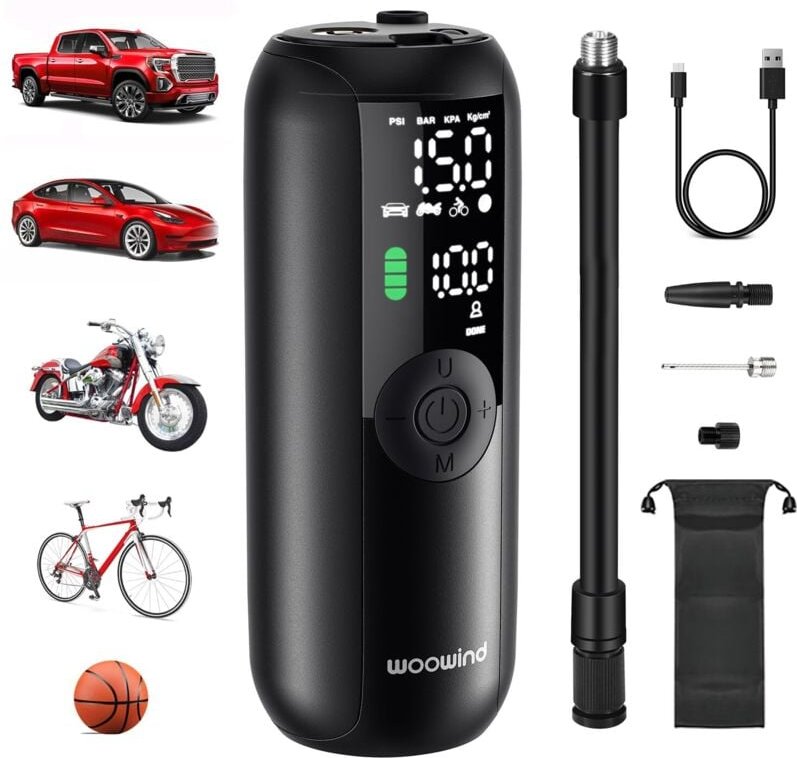 LP1 Autoreifenfüller, 150 PSI Fahrradpumpe, tragbarer Luftkompressor für Auto, Fahrrad, automatische Abschaltung mit Pre...