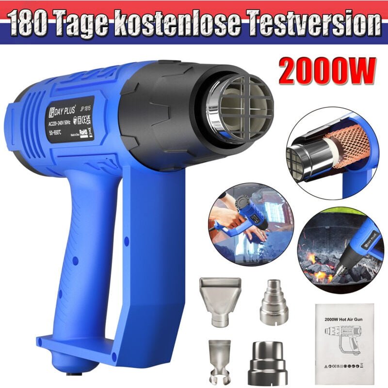 Thumbnail - Neu 2023 2000W Heißluftpistole Heißluftfön Heißluftgebläse Mit 4 Düsen Max 600°C