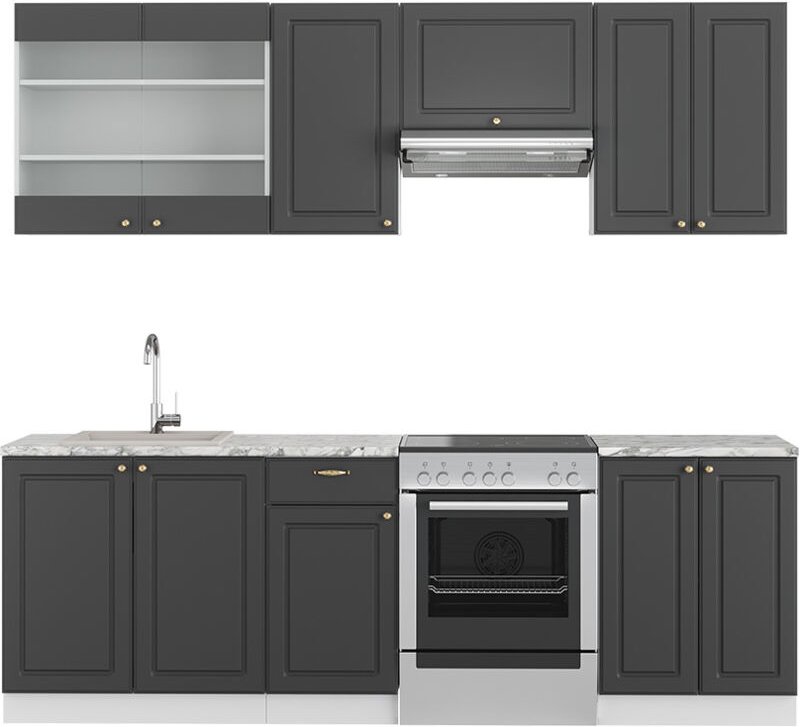 Vicco - Küchenschränke Fame-Line, Anthrazit-Gold/Weiß, 240 cm ohne Arbeitsplatte