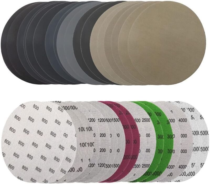 CHOYCLIT 36 Stück 125 mm Schleifpapier, runde Schleifscheiben, 125 mm Schleifscheibe, Nass- und Trockenschleifscheiben