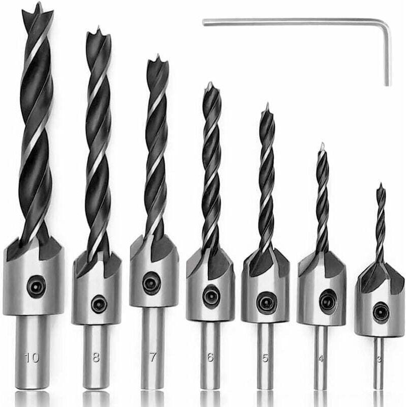 Thumbnail - CHOYCLIT Sonstiges Zimmermannswerkzeug, 7-teiliger Holzbohrer mit Senker, HSS-Stahl-Senker mit Sechskantschlüssel, Holz-...