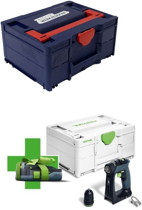 Akku-Bohrschrauber cxs 18-Basic-3,0, 1x 3,0 Ah ohne Lader im Systainer & ew Systainer³ m 187 blau / rot - Festool