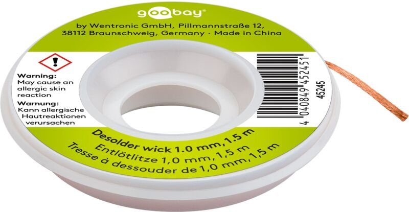 Fixpoint - Entlötlitze 1 mm zur Entfernung von Lötzinn an Lötstellen 1,5 m, reiner Kupfer, gute Wärmeleitfähigkeit.