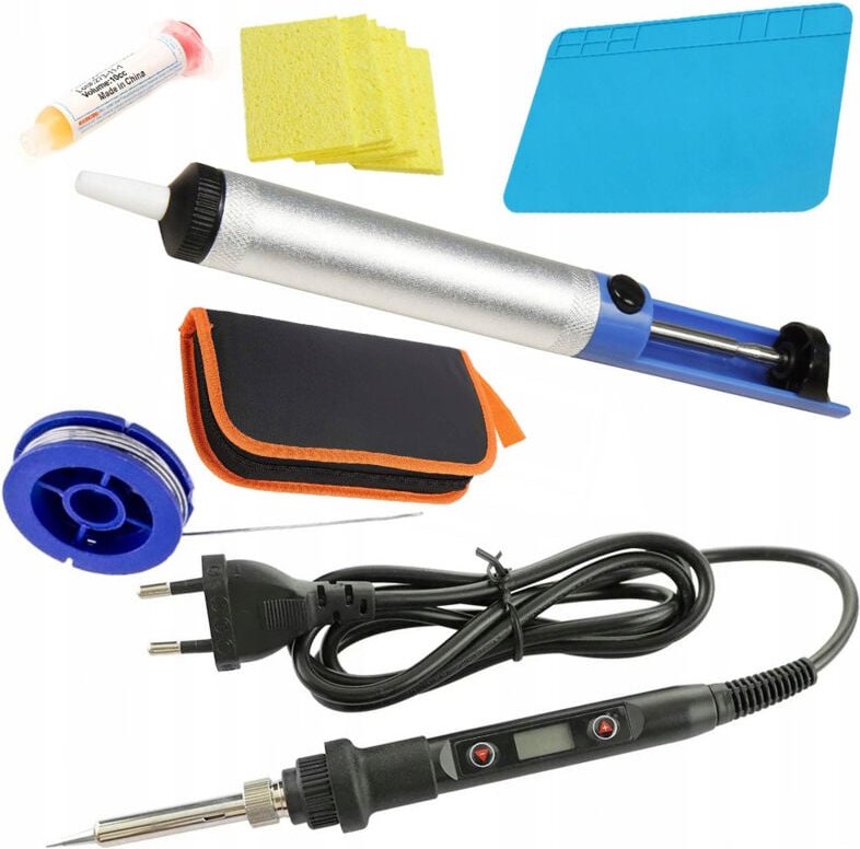 Thumbnail - Rosfix Lötkolben mit Display 80 W + Matte 200 x 300 + Dose 0,8 10 g + Absauger + Organizer-Federmäppchen + Schwamm + Flu...