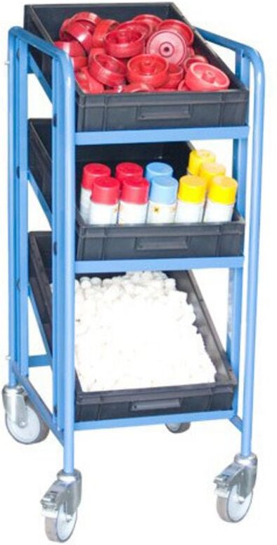 Transportwagen mit Behältern und schwenkbarer Platte 410 x 610 mm – 3 Behälter 600 x 400 x 120 mm - 880006501