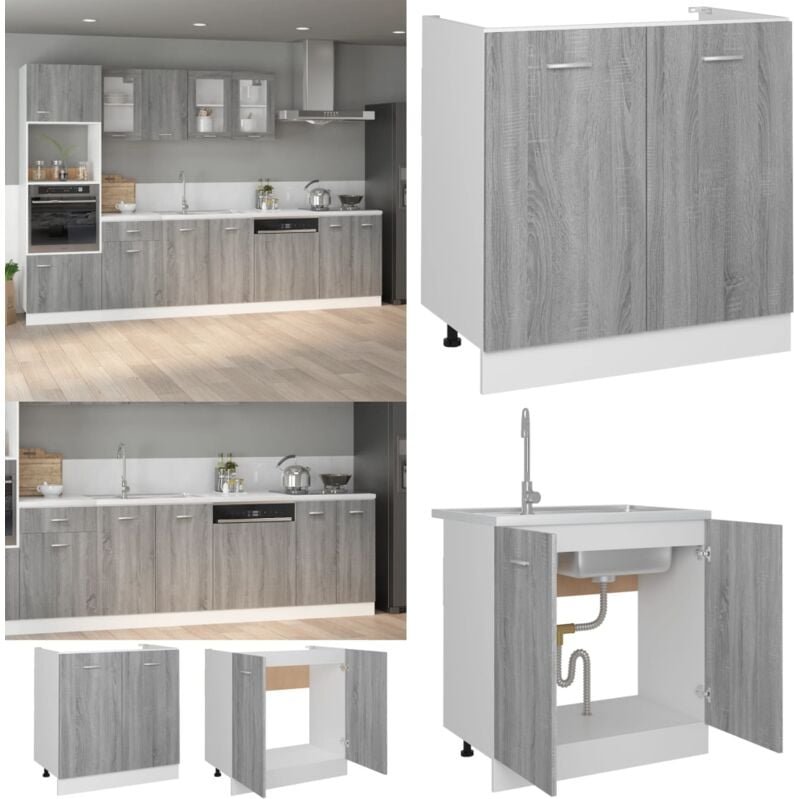 Spülenunterschrank Grau Sonoma 80x46x81,5 cm Holzwerkstoff - Küchenmöbel - Spülenschrank - Unterschrank Küche - Holzschr...