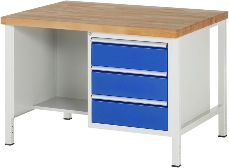 Werkbank höhenverstellbar 8452A2, B1250xT900xH840-1040mm, 3x Schublade-TA - RAU