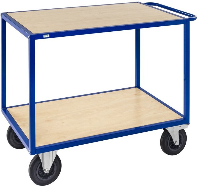 Kongamek Tischwagen in blau 1200x680x934mm in Holzoptik mit Schiebegriff, Gummibereifung und Bremse