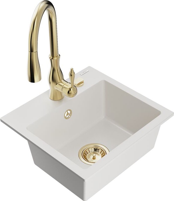 Milo 1-Becken-Granit-Spüle mit Mischbatterie Savita, Weiß - 6505-20-672601-50 - Mexen