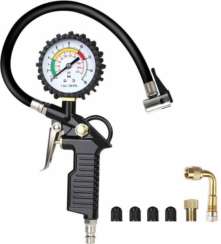 Thumbnail - Manometre Pression Pneu, Numérique Manomètre Pneu, Pistolet de Gonflage Manomètre Avec 4 Bouchons de Valve//un Adaptateu...