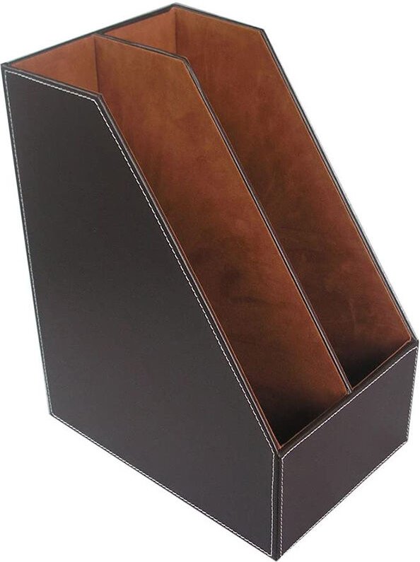 Aktenordner-Organizer und Dokumentenständer aus PU-Leder für den Schreibtisch, Zeitschriftenhalter, 2 Fächer (braun)