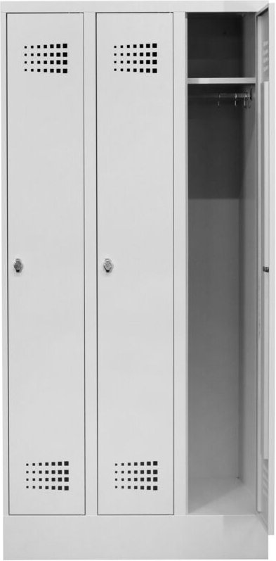 STIER Garderobenspind Premium mit Sockel 3 Abteile Drehriegel lichtgrau