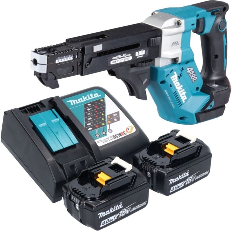 Dfr 552 rm Akku Magazinschrauber 18 v 25 - 55 mm Brushless + 2x Akku 4,0 Ah + Ladegerät - Makita
