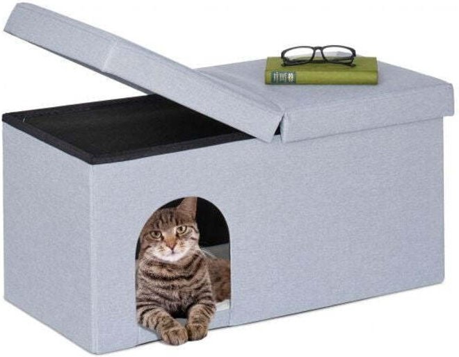 Katzenfell in grau mit deckel