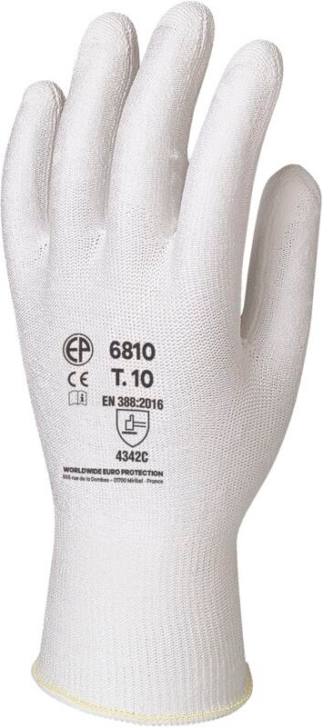 Pack mit 12 Paar nahtlose weiße Strickschutzhandschuhe EUROCUT 6810 Größe 9