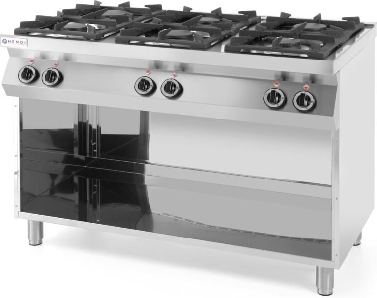 HENDI Gasherd - 6 Kochfelder, offener Unterbau, Kitchen Line, 28,5kW, 1200x700x(H)900mm