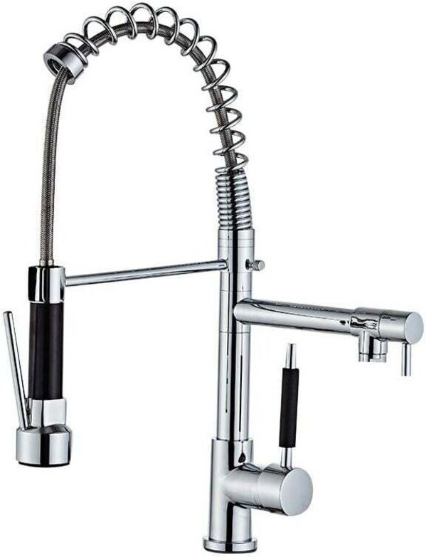 Küchenarmatur, Küchenmischbatterie mit Feder, 360° schwenkbar, Kalt- und Warmwasser verfügbar, Messing verchromt.