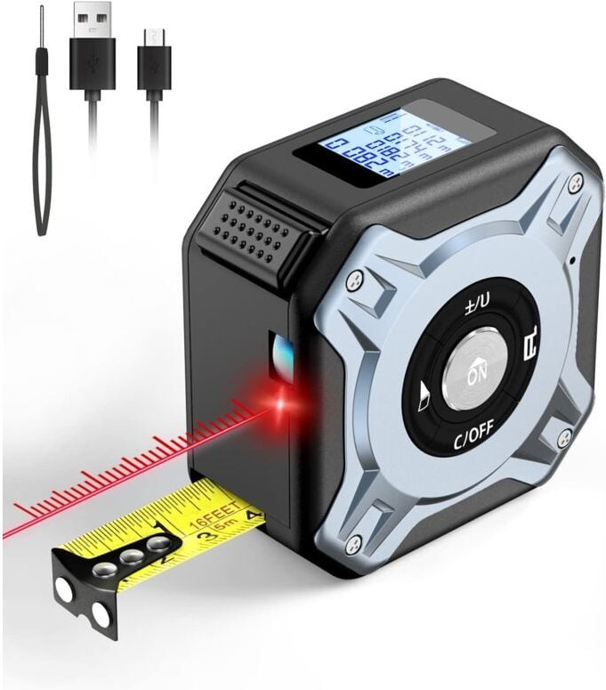 Thumbnail - Wiederaufladbares Laser-Maßband, 40 m Laser-Entfernungsmesser und 5 m Maßband, digitales Maßband mit LCD-Anzeige, misst ...