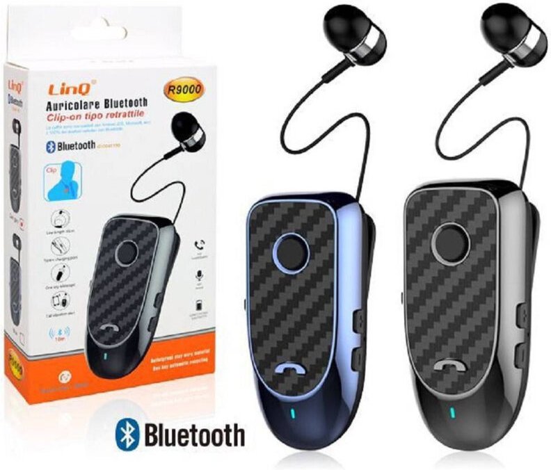 Trade Shop Traesio - Trade Shop - R9000 stereo-bluetooth-kopfhörer mit anklemmpikrofon mit einziehbarem kabel -