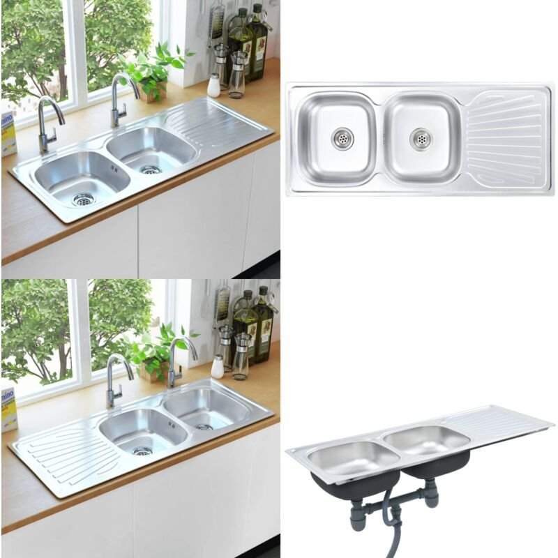 Küchenspüle Doppelbecken mit Sieb & Siphon Edelstahl - Küchenspüle - Küchenspülen - Home & Living - Silber