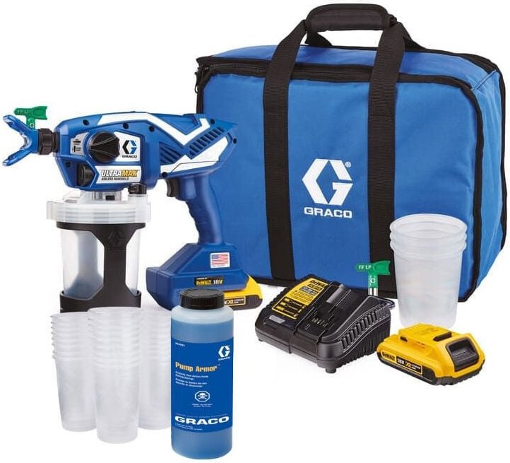 UltraMAX Akku-Airless-Spritzgerät 18V (2x2,0 Ah) 138 bar + 25 Becher Graco 17P258X2