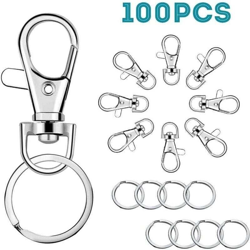 Thumbnail - GABRIELLE 100 Stück drehbare Schlüsselringe (50 Karabiner und 50 Schlüsselringe), Schlüsselring-Karabiner, Schlüsselring...