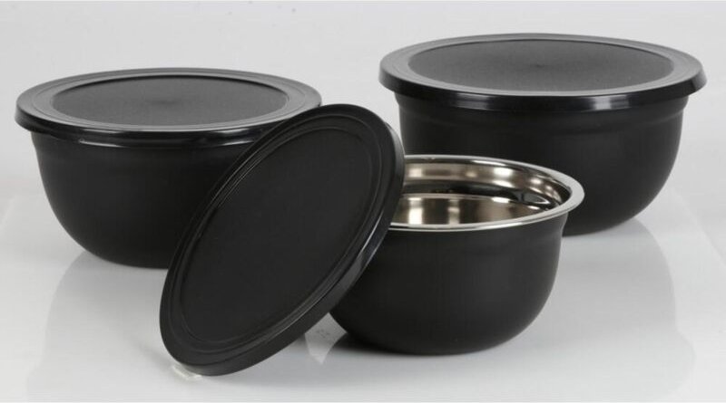 Schüsselset 3teilig Edelstahl schwarz mit Deckel Schüsselsatz Küchenschüssel