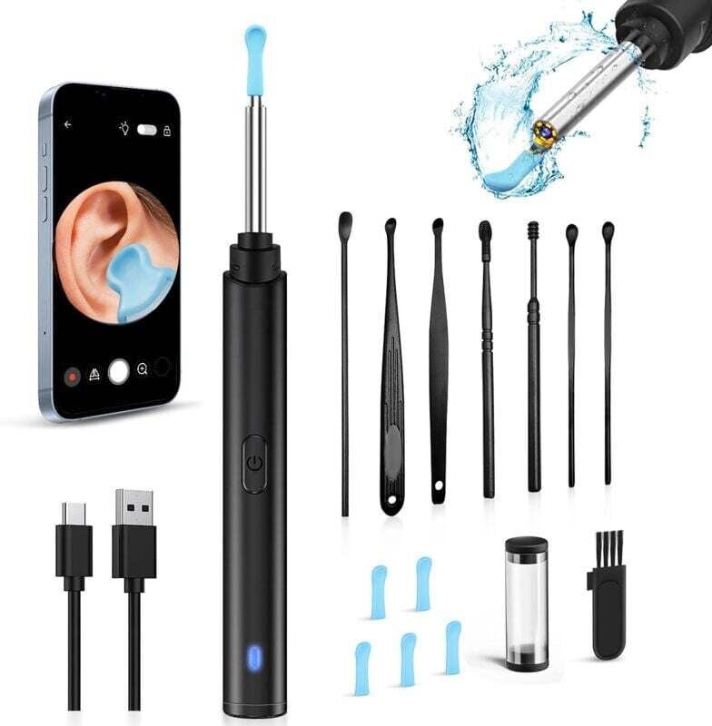 Ohr-Otoskop, 1296P HD-Ohrkamera, Ohrschmalzentfernungs-Ohrkamera-Set mit 6 LED-Leuchten, 3,0-mm-Ohrreinigungswerkzeug, g...