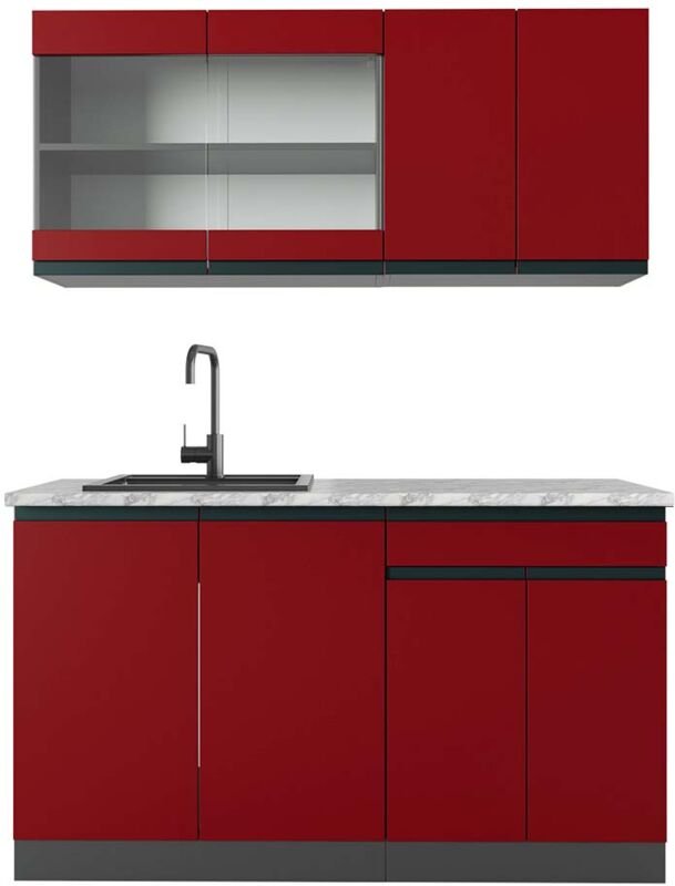 Vicco - Singleküche R-Line, Rot/Anthrazit, 140 cm , ap Marmor
