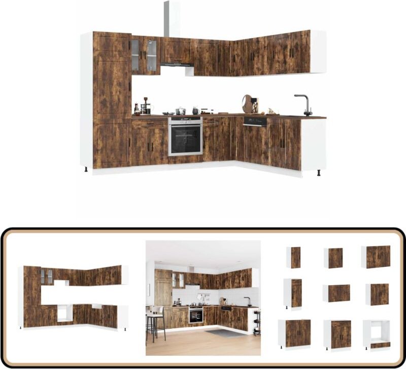 14-tlg. Küchenschrank-Set Porto Räuchereiche Holzwerkstoff - Vidaxl
