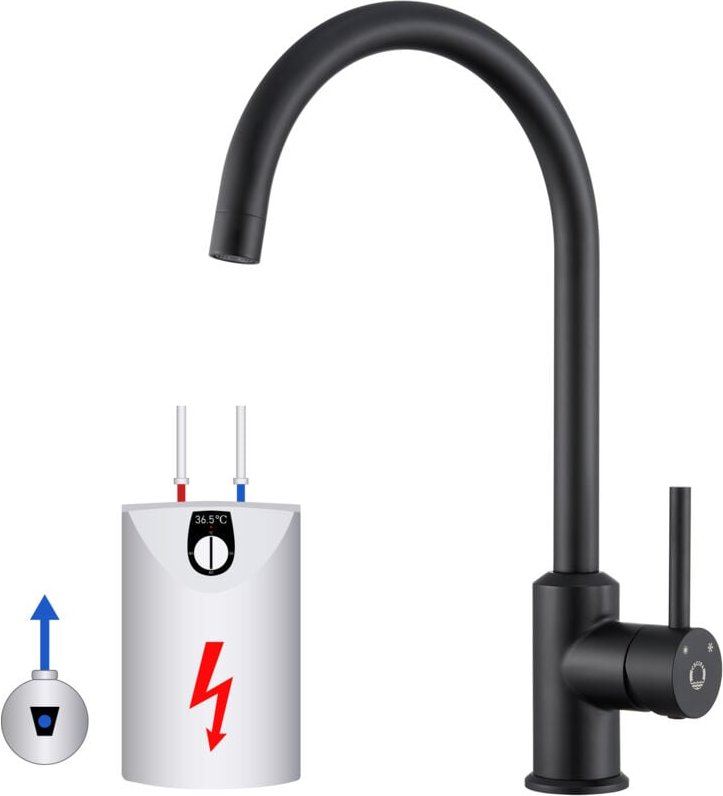 Cecipa - Schwarz Niederdruck Armatur Küche Wasserhahn aus Edelstahl, Niederdruck Küchenarmatur 360° Schwenkbar Spültisch...