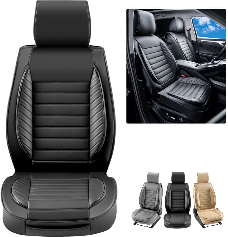 Sitzbezüge, Universal Autositzbezüge Vordersitze, 2 Stück Kunstleder Sitzbezug, Halbgeschlossenes Design, abnehmbare Kop...
