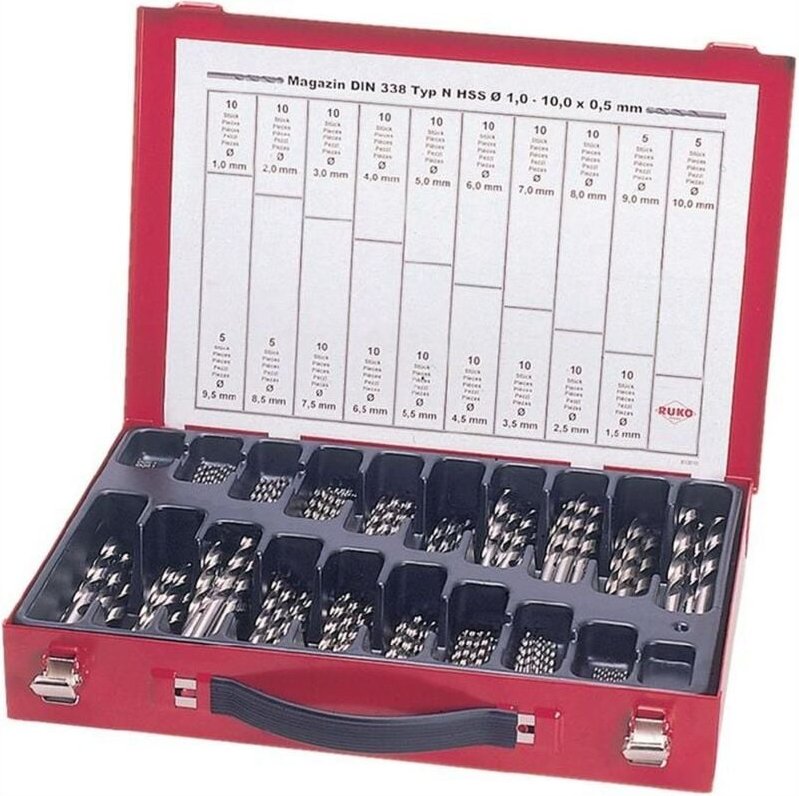 RUKO Spiralbohrermagazin HSSE-Co 5 DIN 338 Typ N 170tlg. Ø 1 - 10 mm - 215200/RUKO