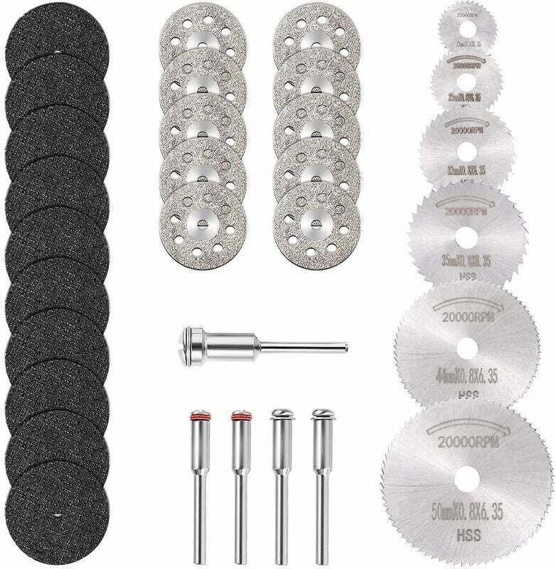 Mini-Diamant-Trennscheibe & Mini-HSS-Kreissägeblatt & Mini-Harz-Trennscheibe (3-mm-Dorn) für Holz, Stein, Metall, 30 Stü...