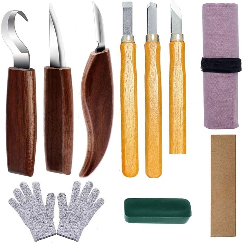 Thumbnail - Ahlsen - 10-teiliges Holzbearbeitungsmeißel-Werkzeugset, Holzschnitzmesser mit Walnussgriff, DIY-Holzschnitzwerkzeuge mi...