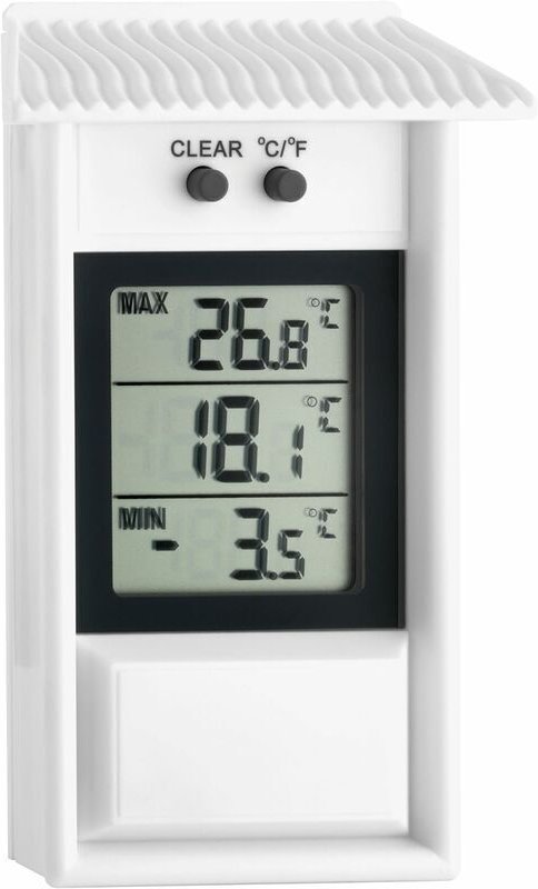 Jalleria - Maxima-Minima Digitalthermometer, wetterfest, für den Innen- und Außenbereich geeignet, weiß