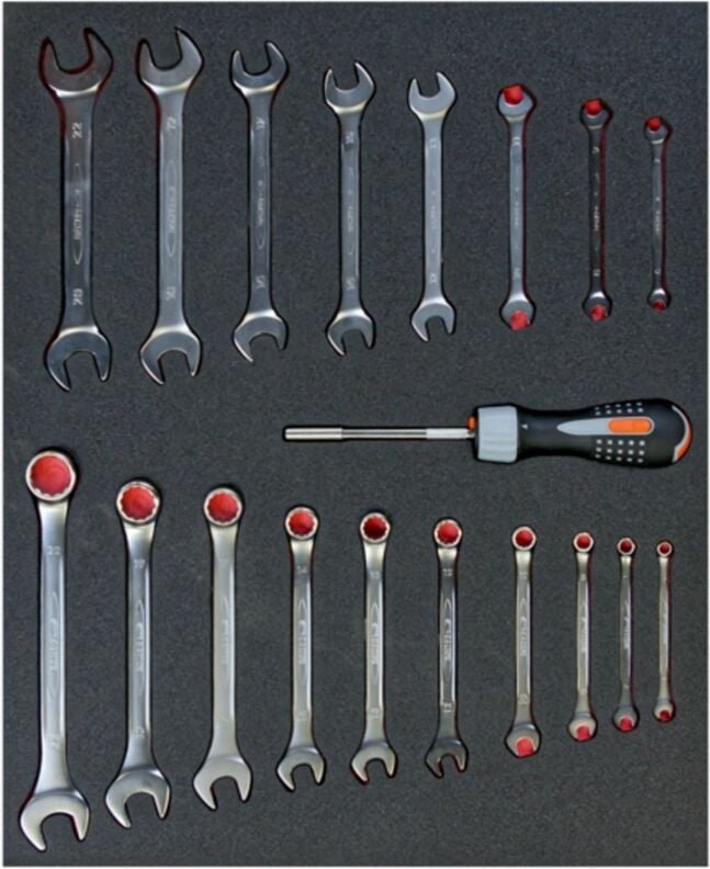 Fit&Go 3/3 Schaumstoffeinlage Satz Ring-Maulschlüssel- und Doppelmaulschlüssel - 19-tlg. - Bahco