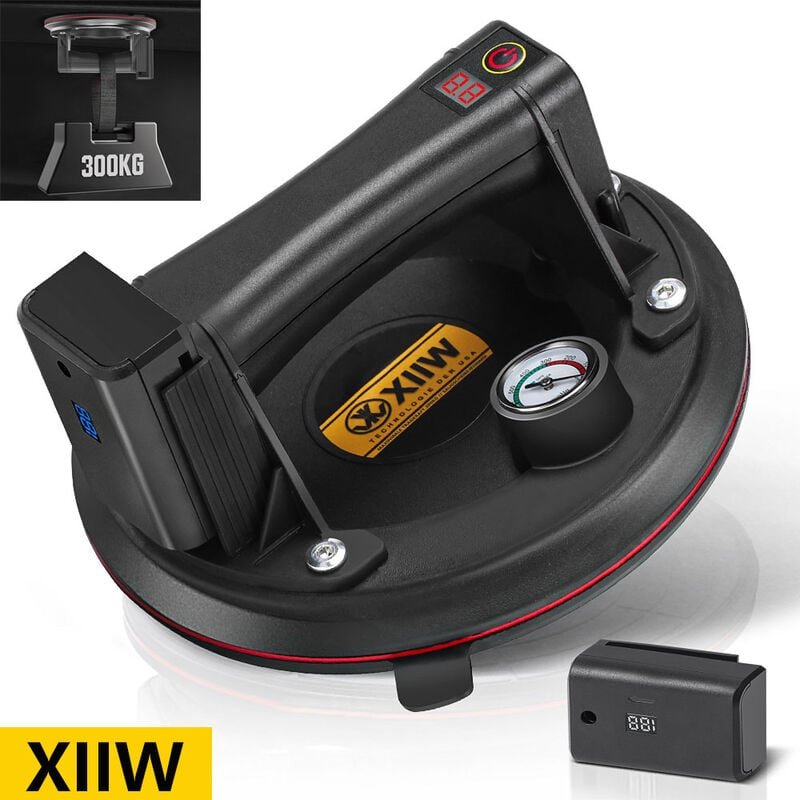 Elektrisch Saugheber mit 2X akku & Manometer, bis 300kg, led Display, Akku Glasheber Fliesenheber Saugnapf Plattenheber ...