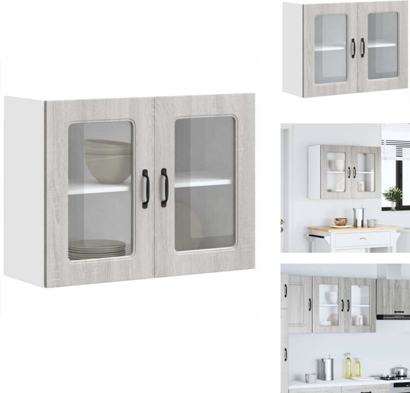 Küchen-Hängeschrank mit Glastür Grau Sonoma Holzwerkstoff - Küchen-Wandschrank - Küchen-Wandschränke - Wandschrank Küche...