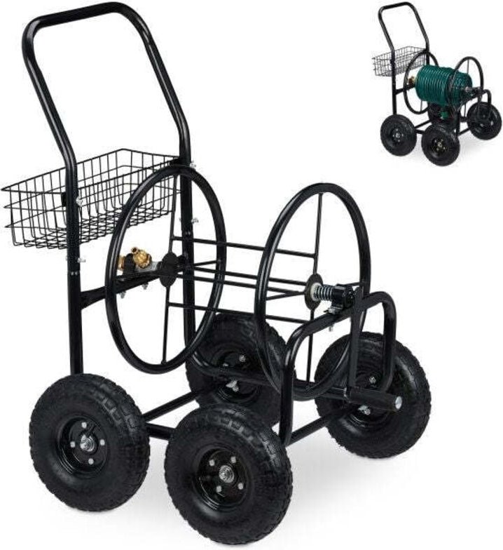 Black 4 wheel hose trolley