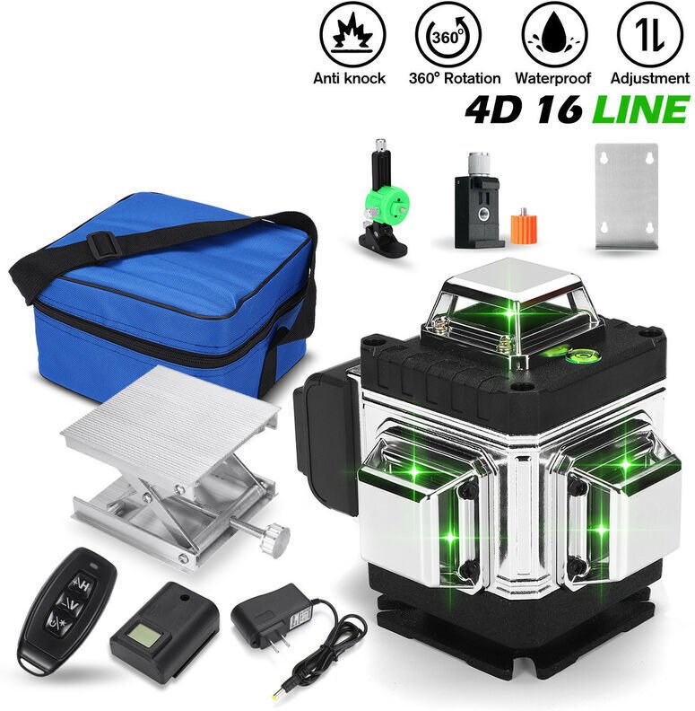 4D 360 ° 16 Linien Grün Laser Level Selbst Nivellierung Dreh Kreuz Linie Mess Werkzeuge
