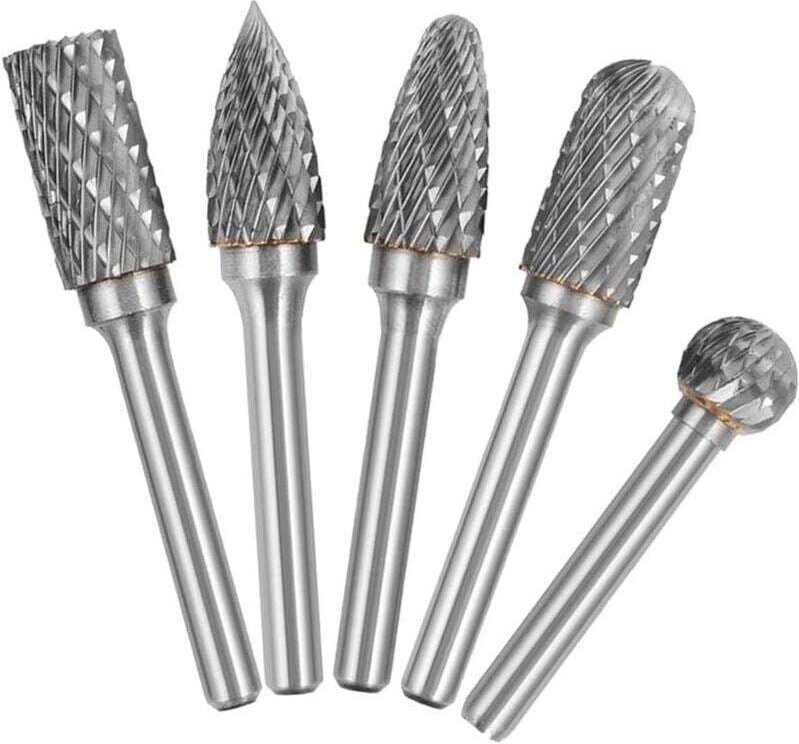 5-teiliges 6-mm-Schaft-10-mm-Kopf-Wolframkarbid-Doppelschnitt-Rotationsfräser-Set für die Holzbearbeitung, Gravur, Schle...