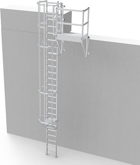Matisère - Ortsfeste Steigleitern mit Auslauf, Seitenausstiegstritt 0,6m und Sperrtür - Steighöhe von 4.70 bis 5.00m - C...