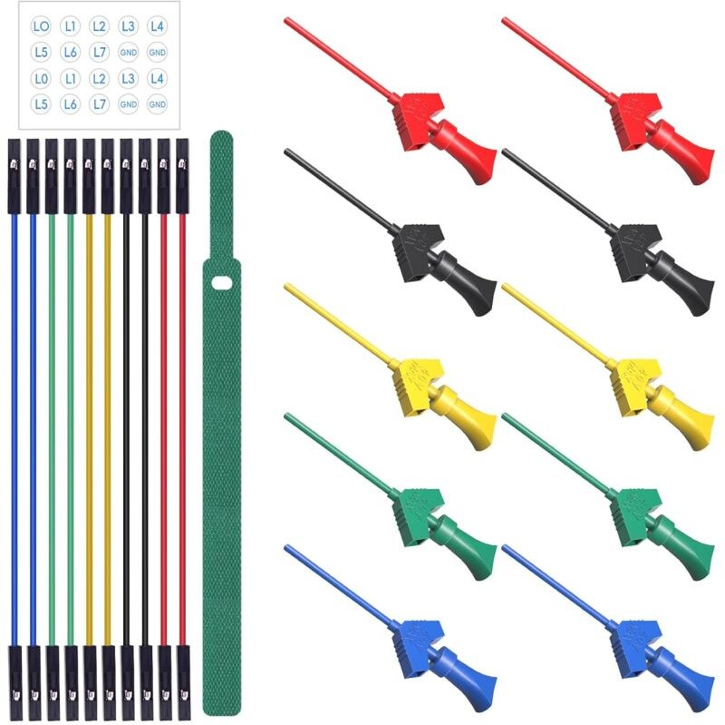 10 Stück SMD-IC-Testhaken-Clips mit Silikon-Überbrückungsdrähten, Logikanalysator-Testleitungs-Set, 5 Farben